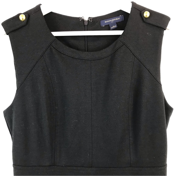 Banana Republic Black Sheath Dress, Ponte Knit with Gold Buttons, SZ 4 - Picture 6 of 9